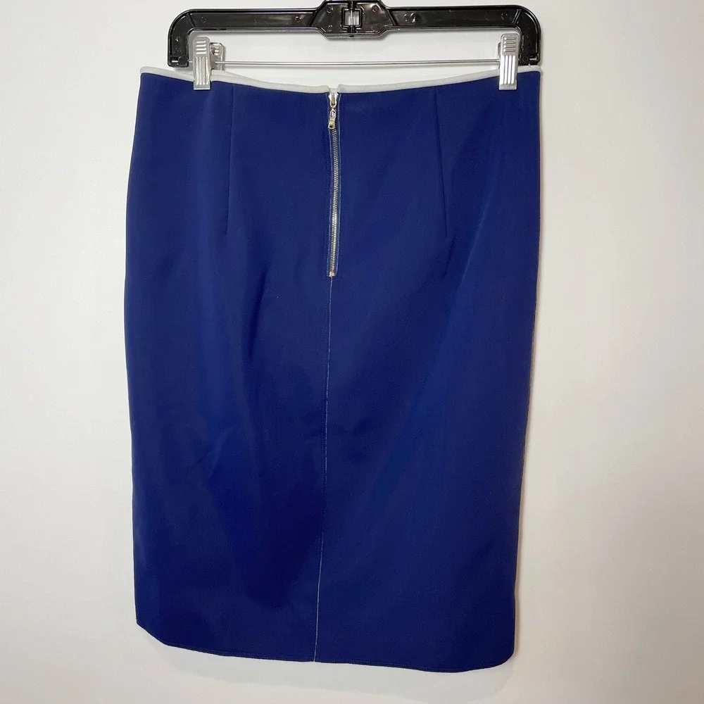 Rachel Roy Nautical Scuba Pencil Straight Skirt Blue Size 6 Womens Knee Length